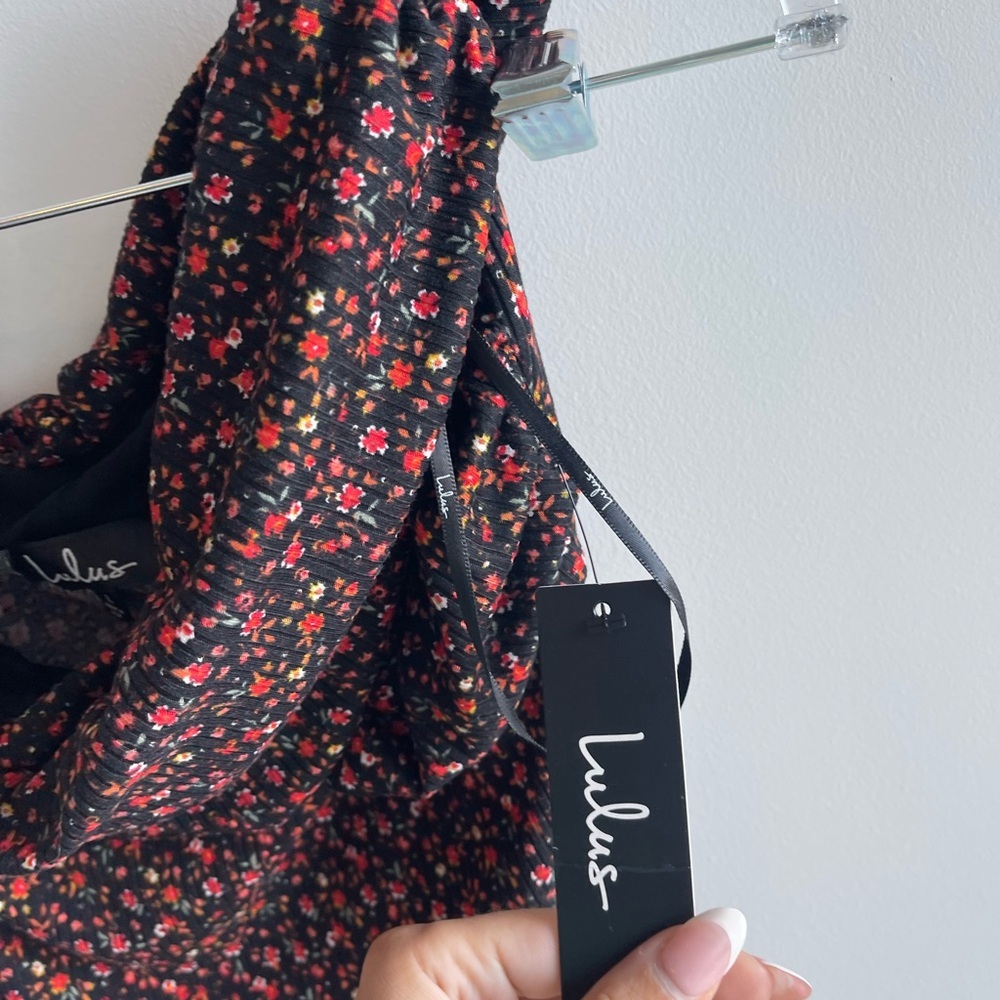 Lulu's Black Floral Cowl Neck Bodysuit - Picture 4 of 4